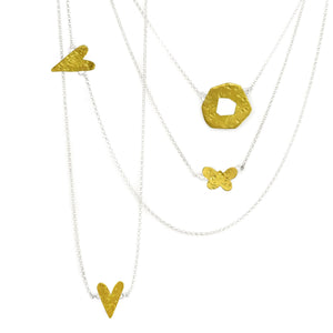 mini heart, butterfly and ripple gold and silver necklace composition, Minis Collection by maria blondet
