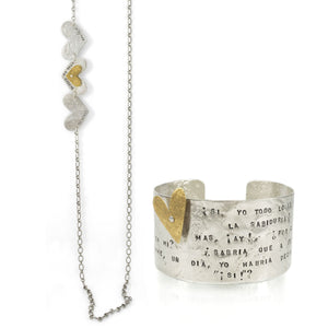 Letters from the Heart long necklace and heart band cuff by maria blondet