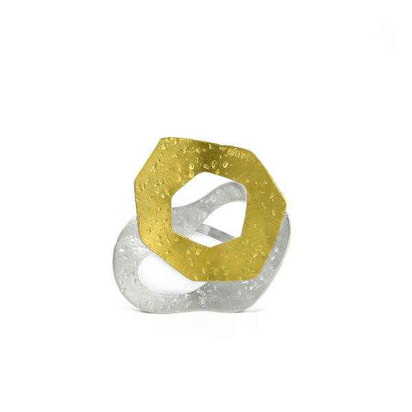 Bubbling Gold and Silver Cocktail Ring FRONTAL VIEW by Maria Blondet Jewelry