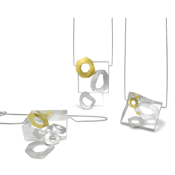 Bubbling Over Silver and Gold Long Necklace trio by Maria Blondet Contemporary Jewelry