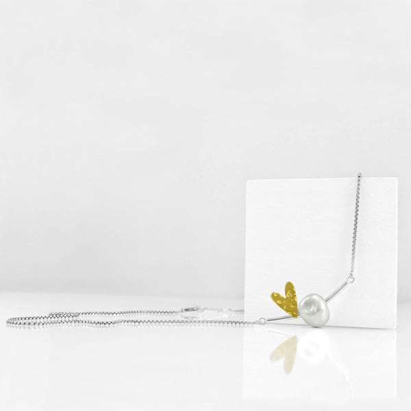 Dreaming Realities Heart Necklace with white pearl by Maria Blondet Jewelry