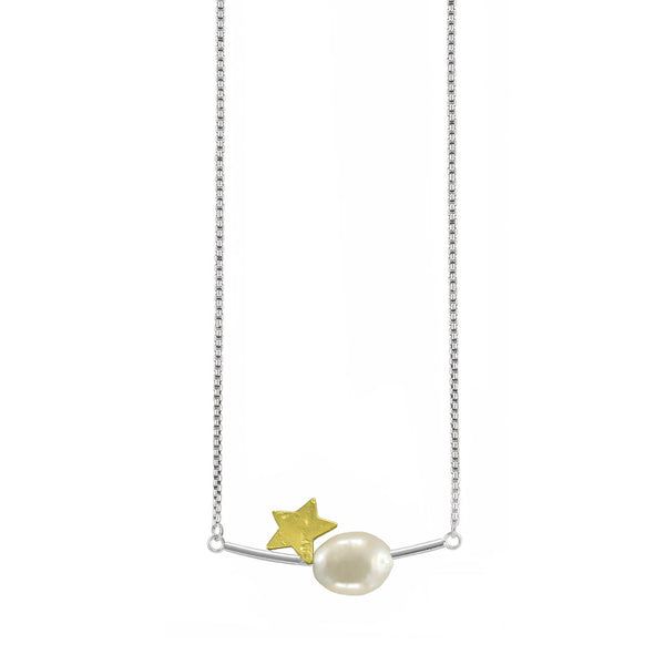 Shimmering Dreams Gold Star Necklace with white pearl by Maria Blondet Jewelry