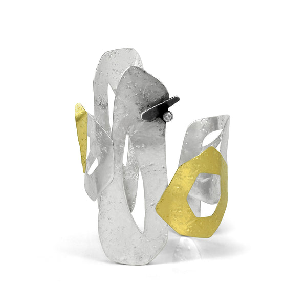 82 Moons Silver and Gold Sculptural Cuff