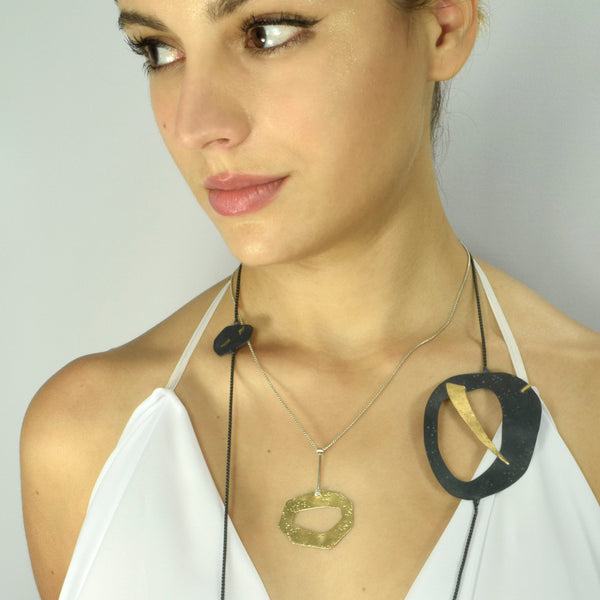Blinking Star Gold and Silver Necklace with Diamond ON MODEL by Maria Blondet Jewelry