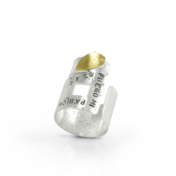Brilliance silver and gold Ring with text angle view