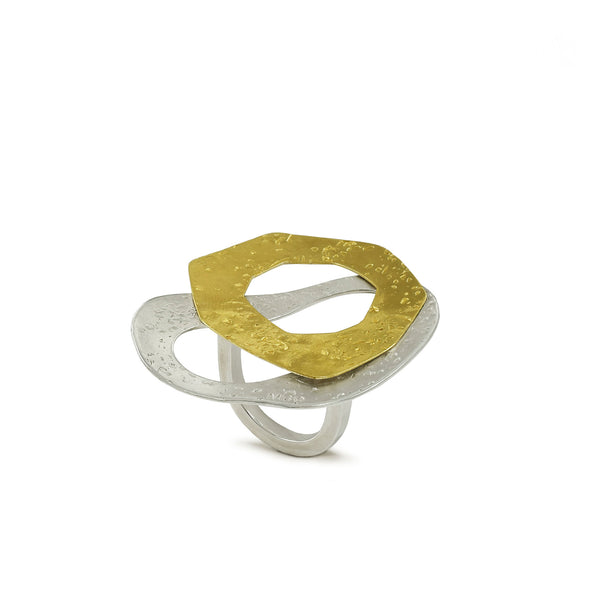 Bubbling Gold and Silver Cocktail Ring ANGLE VIEW by Maria Blondet Jewelry