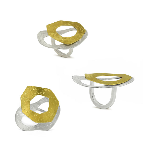 Bubbling Gold and Silver Cocktail Ring TRIO by Maria Blondet Jewelry