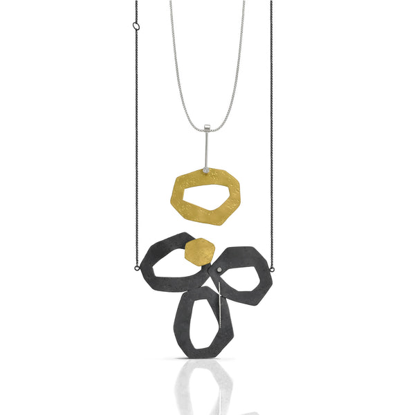 Celestial Encounters Oxidized Silver and Gold Necklace with Diamond layered with Blinking Star Necklace by Maria Blondet Jewelry