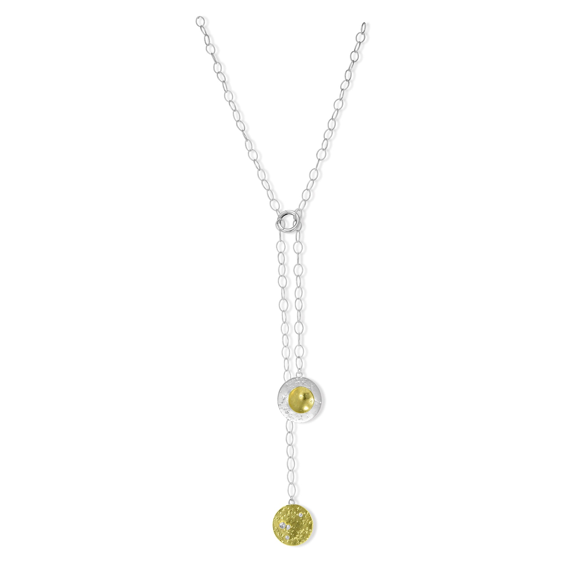 Full Sun Gold and Silver Necklace FRONTAL VIEW by Maria Blondet