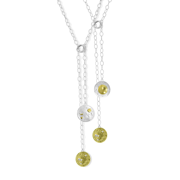Full Sun Gold and Silver Necklace FRON AND BACK by Maria Blondet Jewelry
