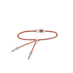 silver fish friendship bracelet on red cord