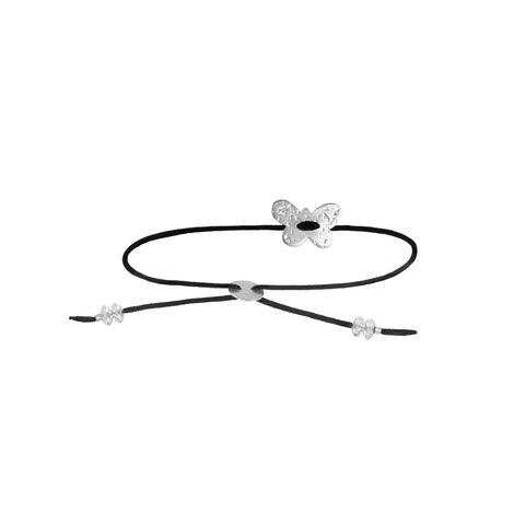 Butterfly silver friendship bracelet with black cord