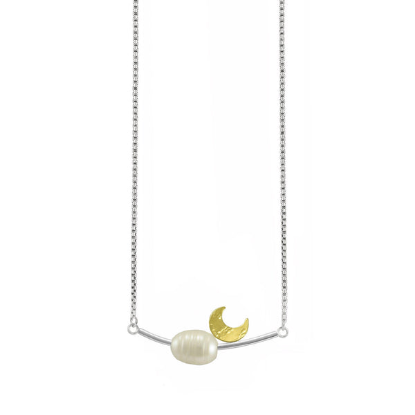 Waking Moon Necklace with white pearl by maria blondet jewelry