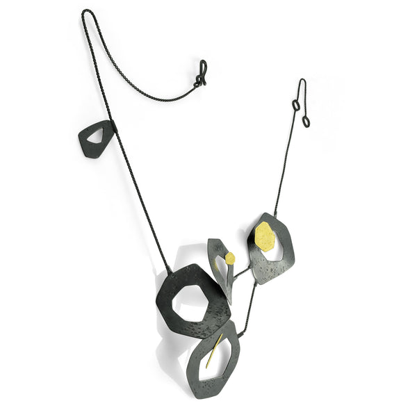 Singularity Oxidized Silver and Gold Necklace FRONTAL VIEW by Maria Blondet jewelry