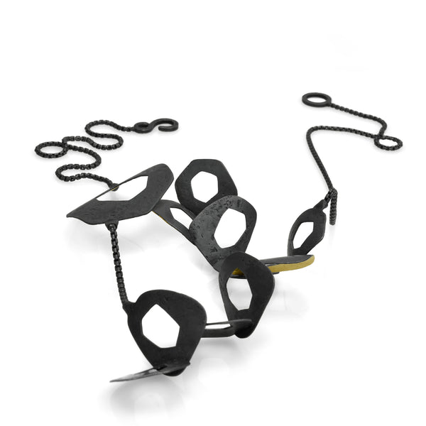 Blinding Creation Necklace: oxidized silver and gold sculptural necklace