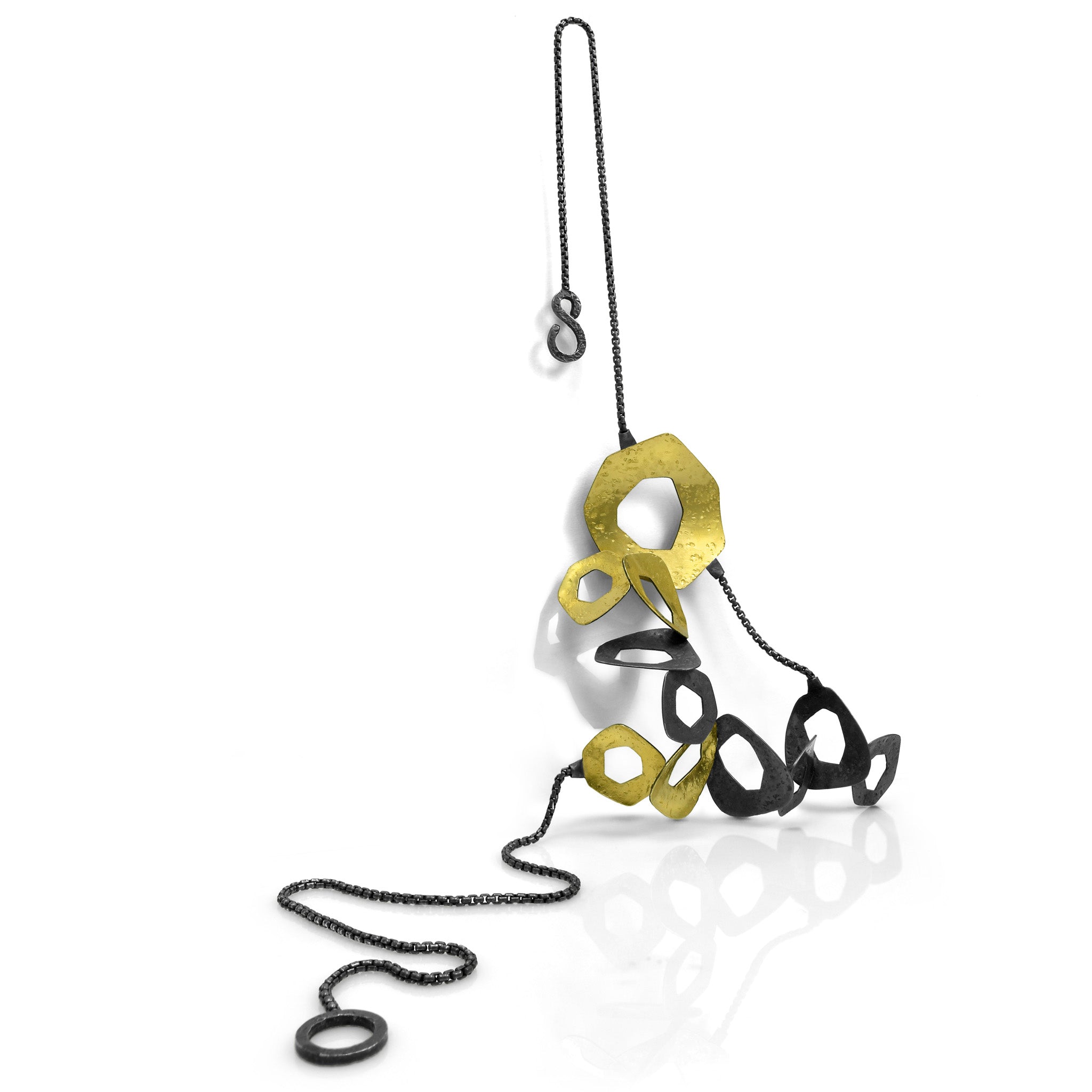 Blinding Creation Necklace: oxidized silver and gold sculptural necklace