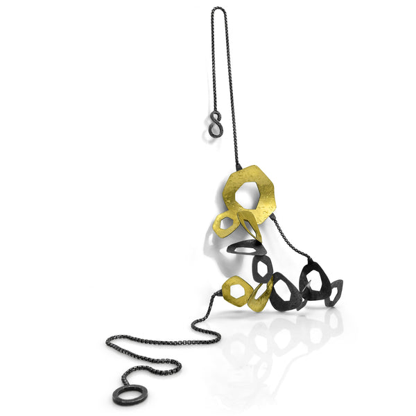 Blinding Creation Necklace: oxidized silver and gold sculptural necklace