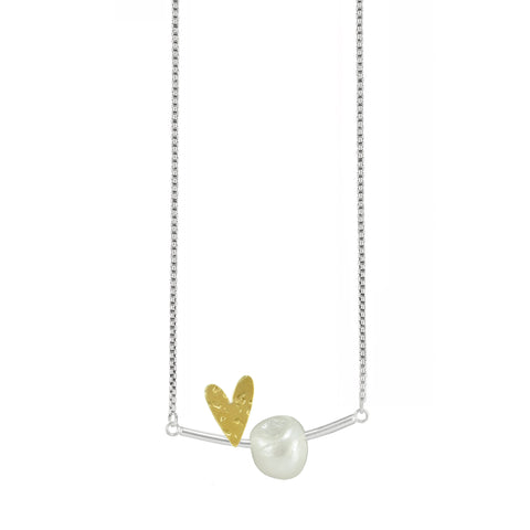 Dreaming Realities Heart Necklace with white pearl by Maria Blondet Jewelry