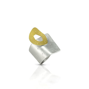 Fizz Ring: Gold and silver adjustable ring by Maria Blondet Jewelry angle view