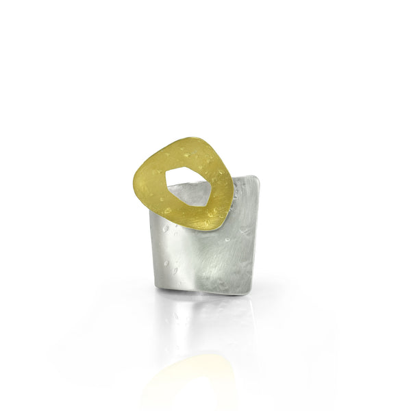 Fizz Ring: Gold and silver adjustable ring by Maria Blondet Jewelry frontal view