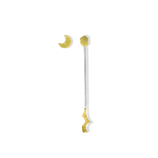 Sunrays Long Earring with Moon post earring by Maria Blondet Jewelry