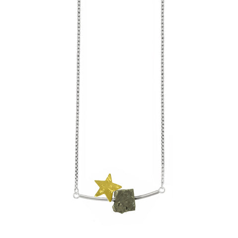 Shimmering Dreams Gold Star Necklace with pyrite by Maria Blondet Jewelry